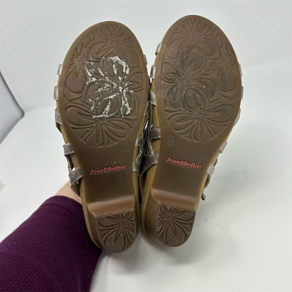 Josef Seibel Silver Leather Slingback Sandals Size 38 (US 7-7.5) Open Toe Casual - Picture 10 of 13